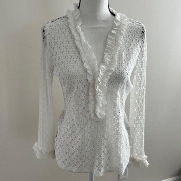Anne Fontaine Long Sleeve Eyelet Top